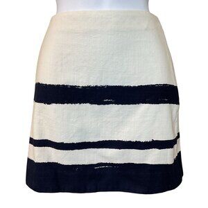 J.Crew Horizontal Navy & White Brushstroke Striped Cotton Mini Skirt Sz 4